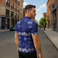 Blue Hawaii Palm Tree Hibiscus Zipper Polo Shirt Fantasy Summer Vibe LT01 - Polynesian Pride