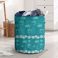 Cyan Hawaii Palm Tree Hibiscus Laundry Basket Fantasy Summer Vibe LT01 Cyan - Polynesian Pride