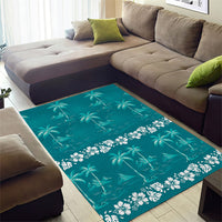 Cyan Hawaii Palm Tree Hibiscus Area Rug Fantasy Summer Vibe LT01 - Polynesian Pride
