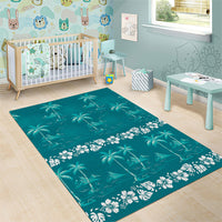 Cyan Hawaii Palm Tree Hibiscus Area Rug Fantasy Summer Vibe LT01 - Polynesian Pride