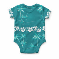Cyan Hawaii Palm Tree Hibiscus Baby Onesie Fantasy Summer Vibe