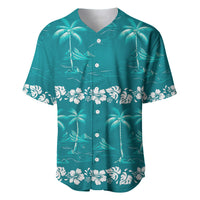 Cyan Hawaii Palm Tree Hibiscus Baseball Jersey Fantasy Summer Vibe LT01 Cyan - Polynesian Pride