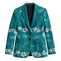 Cyan Hawaii Palm Tree Hibiscus Blazer Fantasy Summer Vibe LT01 Unisex Cyan - Polynesian Pride