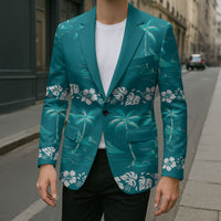 Cyan Hawaii Palm Tree Hibiscus Blazer Fantasy Summer Vibe LT01 - Polynesian Pride