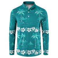 Cyan Hawaii Palm Tree Hibiscus Button Sweatshirt Fantasy Summer Vibe LT01 Cyan - Polynesian Pride