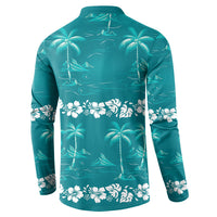 Cyan Hawaii Palm Tree Hibiscus Button Sweatshirt Fantasy Summer Vibe LT01 - Polynesian Pride
