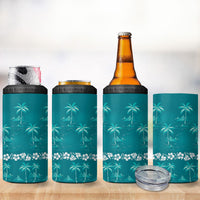 Cyan Hawaii Palm Tree Hibiscus 4 in 1 Can Cooler Tumbler Fantasy Summer Vibe LT01 - Polynesian Pride