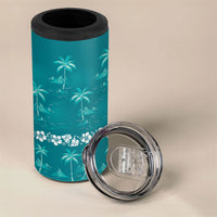 Cyan Hawaii Palm Tree Hibiscus 4 in 1 Can Cooler Tumbler Fantasy Summer Vibe LT01 - Polynesian Pride