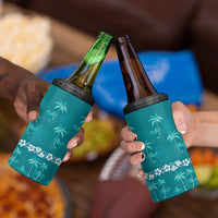 Cyan Hawaii Palm Tree Hibiscus 4 in 1 Can Cooler Tumbler Fantasy Summer Vibe LT01 - Polynesian Pride