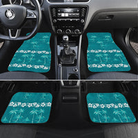 Cyan Hawaii Palm Tree Hibiscus Car Mats Fantasy Summer Vibe LT01 Set 4pcs Cyan - Polynesian Pride