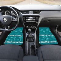 Cyan Hawaii Palm Tree Hibiscus Car Mats Fantasy Summer Vibe LT01 Set 2pcs - Front Cyan - Polynesian Pride