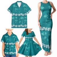 Cyan Hawaii Palm Tree Hibiscus Family Matching Tank Maxi Dress and Hawaiian Shirt Fantasy Summer Vibe LT01 - Polynesian Pride