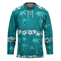 Cyan Hawaii Palm Tree Hibiscus Hockey Jersey Fantasy Summer Vibe LT01 Unisex Cyan - Polynesian Pride