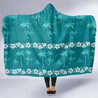 Cyan Hawaii Palm Tree Hibiscus Hooded Blanket Fantasy Summer Vibe LT01 One Size Cyan - Polynesian Pride