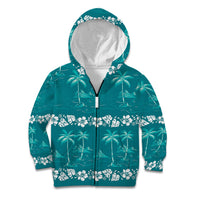 Cyan Hawaii Palm Tree Hibiscus Kid Hoodie Fantasy Summer Vibe LT01 Zip Hoodie Cyan - Polynesian Pride