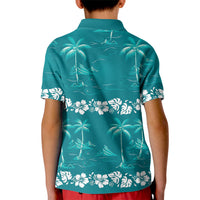 Cyan Hawaii Palm Tree Hibiscus Kid Polo Shirt Fantasy Summer Vibe LT01 - Polynesian Pride
