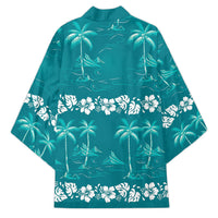 Cyan Hawaii Palm Tree Hibiscus Kimono Fantasy Summer Vibe LT01 - Polynesian Pride