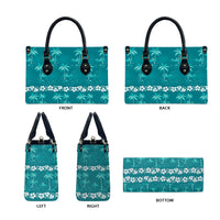 Cyan Hawaii Palm Tree Hibiscus Leather Bag Fantasy Summer Vibe LT01 - Polynesian Pride