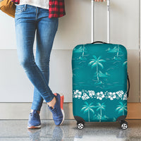 Cyan Hawaii Palm Tree Hibiscus Luggage Cover Fantasy Summer Vibe LT01 - Polynesian Pride