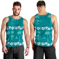 Cyan Hawaii Palm Tree Hibiscus Men Tank Top Fantasy Summer Vibe LT01 - Polynesian Pride