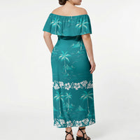 Cyan Hawaii Palm Tree Hibiscus Off Shoulder Maxi Dress Fantasy Summer Vibe LT01 - Polynesian Pride