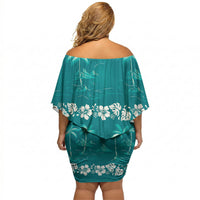 Cyan Hawaii Palm Tree Hibiscus Off Shoulder Short Dress Fantasy Summer Vibe LT01 - Polynesian Pride
