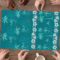 Cyan Hawaii Palm Tree Hibiscus Puzzle Fantasy Summer Vibe LT01 - Polynesian Pride