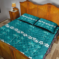 Cyan Hawaii Palm Tree Hibiscus Quilt Bed Set Fantasy Summer Vibe LT01 - Polynesian Pride