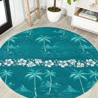 Cyan Hawaii Palm Tree Hibiscus Round Carpet Fantasy Summer Vibe LT01 Cyan - Polynesian Pride