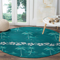 Cyan Hawaii Palm Tree Hibiscus Round Carpet Fantasy Summer Vibe LT01 - Polynesian Pride