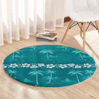 Cyan Hawaii Palm Tree Hibiscus Round Carpet Fantasy Summer Vibe LT01 - Polynesian Pride