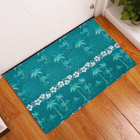 Cyan Hawaii Palm Tree Hibiscus Rubber Doormat Fantasy Summer Vibe LT01 - Polynesian Pride
