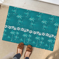 Cyan Hawaii Palm Tree Hibiscus Rubber Doormat Fantasy Summer Vibe LT01 - Polynesian Pride