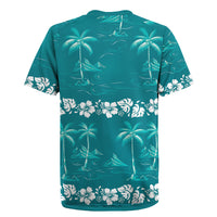 Cyan Hawaii Palm Tree Hibiscus Rugby Jersey Fantasy Summer Vibe LT01 - Polynesian Pride