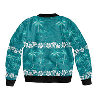 Cyan Hawaii Palm Tree Hibiscus Sleeve Zip Bomber Jacket Fantasy Summer Vibe LT01 - Polynesian Pride