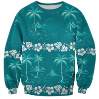 Cyan Hawaii Palm Tree Hibiscus Sweatshirt Fantasy Summer Vibe LT01 Unisex Cyan - Polynesian Pride