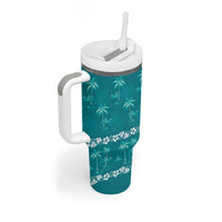 Cyan Hawaii Palm Tree Hibiscus Tumbler With Handle Fantasy Summer Vibe LT01 - Polynesian Pride