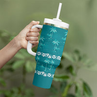 Cyan Hawaii Palm Tree Hibiscus Tumbler With Handle Fantasy Summer Vibe LT01 - Polynesian Pride