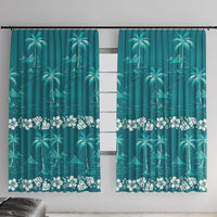 Cyan Hawaii Palm Tree Hibiscus Window Curtain Fantasy Summer Vibe LT01 With Hooks Cyan - Polynesian Pride