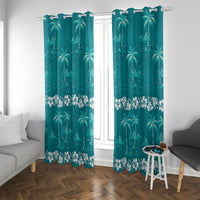 Cyan Hawaii Palm Tree Hibiscus Window Curtain Fantasy Summer Vibe LT01 With Grommets Cyan - Polynesian Pride