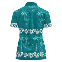 Cyan Hawaii Palm Tree Hibiscus Women Polo Shirt Fantasy Summer Vibe LT01 - Polynesian Pride