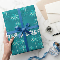 Cyan Hawaii Palm Tree Hibiscus Wrapping Paper Fantasy Summer Vibe LT01 - Polynesian Pride