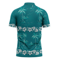 Cyan Hawaii Palm Tree Hibiscus Zipper Polo Shirt Fantasy Summer Vibe LT01 - Polynesian Pride