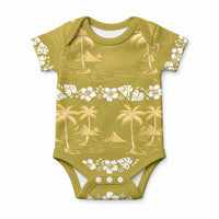 Yellow Hawaii Palm Tree Hibiscus Baby Onesie Fantasy Summer Vibe