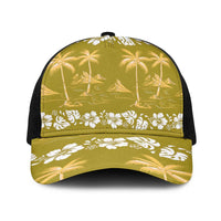 Yellow Hawaii Palm Tree Hibiscus Baseball Net Cap Fantasy Summer Vibe LT01 One Size Black Yellow - Polynesian Pride