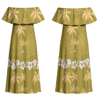 Yellow Hawaii Palm Tree Hibiscus Couples Matching Off Shoulder Maxi Dress and Hawaiian Shirt Fantasy Summer Vibe LT01 - Polynesian Pride