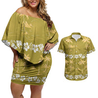 Yellow Hawaii Palm Tree Hibiscus Couples Matching Off Shoulder Short Dress and Hawaiian Shirt Fantasy Summer Vibe LT01 Yellow - Polynesian Pride