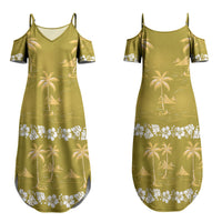 Yellow Hawaii Palm Tree Hibiscus Couples Matching Summer Maxi Dress and Long Sleeve Button Shirt Fantasy Summer Vibe LT01 - Polynesian Pride