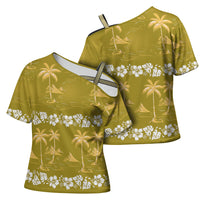 Yellow Hawaii Palm Tree Hibiscus Cross Shoulder Shirt Fantasy Summer Vibe LT01 - Polynesian Pride