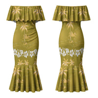 Yellow Hawaii Palm Tree Hibiscus Family Matching Mermaid Dress and Hawaiian Shirt Fantasy Summer Vibe LT01 Mom's Dress Yellow - Polynesian Pride